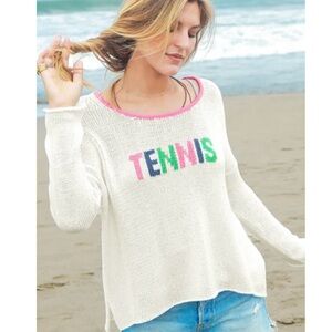 Wooden Ships Tennis Multi Crew Cotton Knit Crew Neck Sweater XS S $135